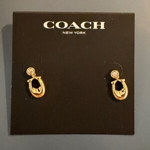 NWT Coach Gold Signature C Drop Crystal Drop Earrings